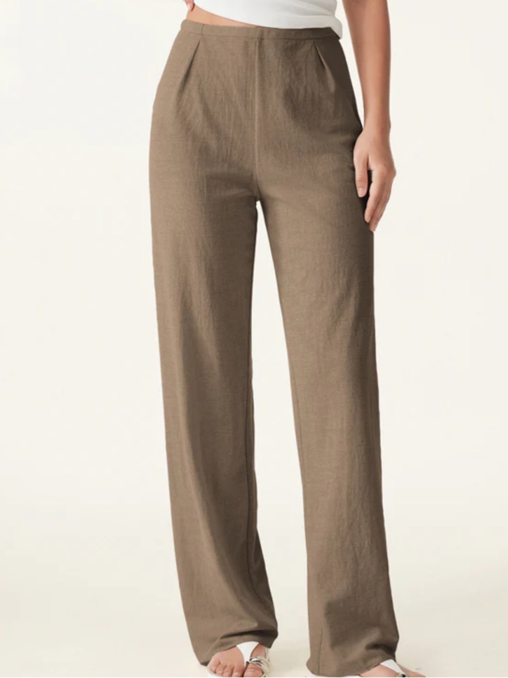 Wrinkle-resistant Cotton-linen Mid Rise Straight Leg Pant